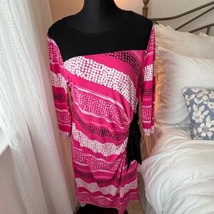 New York & Company Pink and Black Long Sleeve Dress